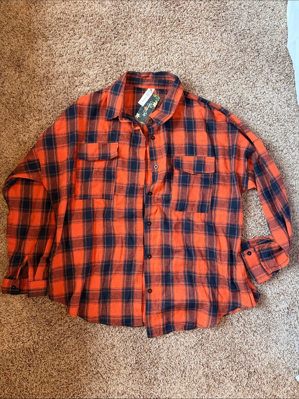 NWT Blooming Jelly Orange and Navy Button Up Shirt - L